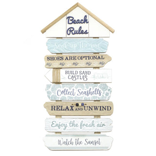 50.5 cm Beach Rules Wooden Sign Nautical Decor Wall Art - Decorative Coastal Wall Mounted Beach Hut Plaque