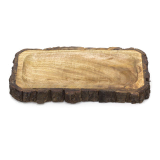 31cm Wooden Tray Tree Bark Wood Display Tray | Trinket Tray Jewellery Dish | Rectangle Candle Tray