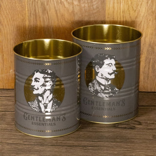 Set of 2 Retro Gentleman's Essentials Tin Cans Vintage Style Metal Display Cans