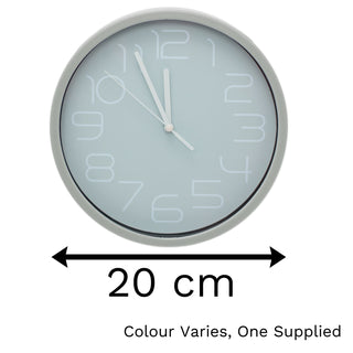 20cm Contemporary Silent Wall Clock | Non Ticking Wall Mounted Clock | Analogue Home Office Wall Clocks - Colour Varies One Supplied