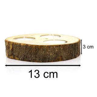 Natural Tree Bark Multi Tea Light Holders | Rustic Wooden Tree Slice 3 Tealight Candle Holder | Tree Log Christmas Wedding Tealight Candles