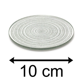 10cm Silver Swirl Mirrored Glass Glitter Coaster | Round Mirror Glass Display Candle Plate | Mirrored Candle Tray