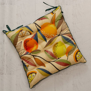 Citrus Zest Seat Pad | Indoor Outdoor Square Chair Seat Cushions With Ties