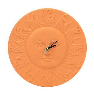 Terracotta Sun Clock | Wall Mounted Stoneware Terra-cotta Sunburst Clock - 30cm