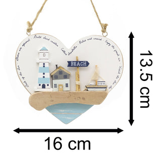Heart-Shaped Seashore Plaque | Decorative Nautical Wall Art Beach Sign - 16cm