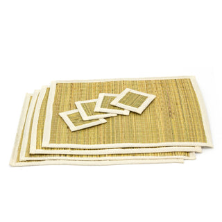 Set Of 4 Natural Grass & Jute Placemats And Coasters | 4 Piece Rustic Style Place Mat Kitchen Dining Mat | Grass Placemat And Coaster Set Table Mats And Coasters