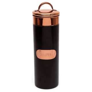 Black And Copper Kitchen Pasta Storage Canister Tin ~ Gorgeous Metal Spaghetti Jar
