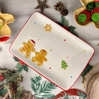 Ceramic Rectangle Christmas Gingerbread Plate Serving Dish Christmas Snack Plate