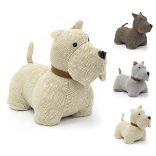 Scottie Dog Doorstop | Herringbone Fabric Dog Shaped Door Stop Animal - 1.5kg
