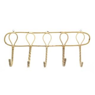 62cm Decorative Rattan 5 Wall Hooks Organiser | Wall Mounted 5 Wicker Hanger Hooks | Decorative Wooden Coat Pegs Multi Purpose Wall Hooks