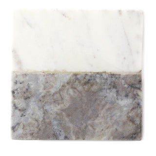 Set Of 4 Two Tone Natural Marble Coasters For Drinks ~ Square