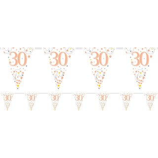 12.8ft Holographic Happy 30th Birthday Bunting | 11 Pennant Flags Triangle Rose Gold Happy Birthday Bunting | Happy Birthday Sign Rose Gold Birthday Decorations