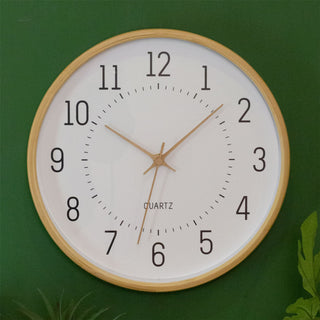 32cm Modern Scandi Round Bamboo Wall Clock | Wall-mounted Wooden Clock - White