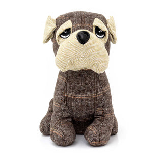 Winston Puppy Dog Doorstop in Herringbone Tartan Fabric | Animal Door Stop 1.5kg