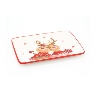 Rectangle Ceramic Reindeer Christmas Plate | Festive Serving Dish Christmas Serving Plate | Christmas Tableware 25 x 18cm Xmas Snack Plate
