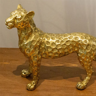 Gold Resin Leopard Ornament | 31cm Standing Leopard Statue Animal Sculpture