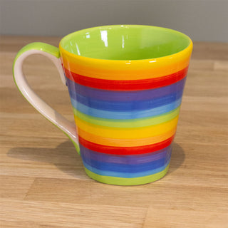 Hand-Painted Large Rainbow Stripe Mug Ceramic Coffee Mug Multi-Coloured Tea Cup