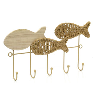 Decorative Fish Shaped Wall Hooks | Nautical Wooden Coat Hanger With 5 Hooks