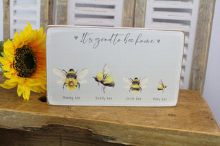 Wooden Bee Family Plaque Home Block Sign | Home Ornament Decorative Home Sign | Shabby Chic Home Accessories
