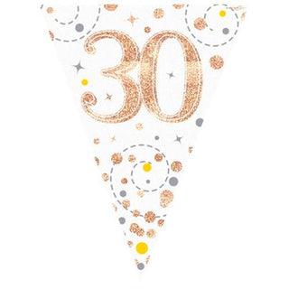 12.8ft Holographic Happy 30th Birthday Bunting | 11 Pennant Flags Triangle Rose Gold Happy Birthday Bunting | Happy Birthday Sign Rose Gold Birthday Decorations