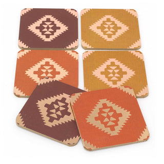 Set Of 6 Moroccan Style Kasbah Square Cork Coasters for Drinks, Cups, and Mugs