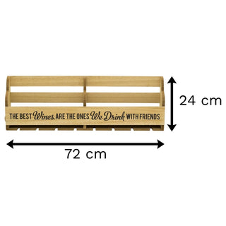 72cm Wooden Wine Bottle Holder And Glasses Storage Rack | Wall Mounted Organiser | Mini Bar Kitchen Decor
