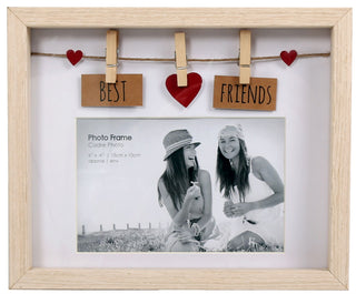 Clothes Line Wooden Box Frame With Pegs For 6 X 4 Photo - Best Friends
