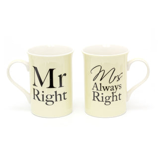 Mr Right And Mrs Always Right Coffee Mugs | Anniversary Engagement Wedding Gift Tea Cups | Fine China Couples Mug Cup