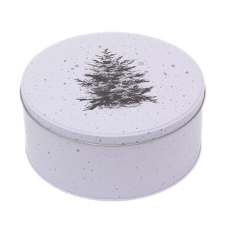 White Round Christmas Storage Tin | Festive Cookie Tin Fairy Cake Baking Tin