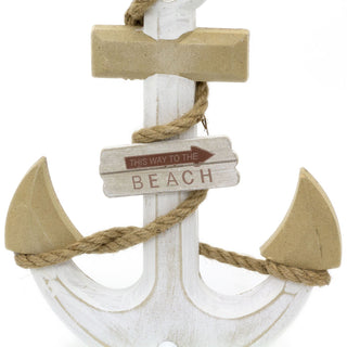 Nautical Wooden Anchor Plaque & Beach Sign | Wall Mounted Boat Anchor Hook
