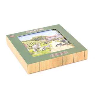 Set Of 4 Country Farmhouse Coasters | Collie & Sheep Drink Coasters Set | Countryside Cup Mug Table Mats