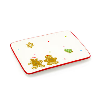 Ceramic Rectangle Christmas Gingerbread Plate Serving Dish Christmas Snack Plate