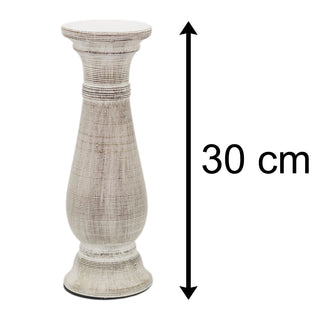 30cm Rustic Ceramic Candlestick Holder | Distressed White Pillar Candle Holder | Mediterranean Style Candle Stick
