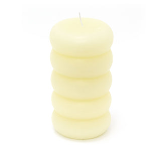 Ribbed Ivory Cream Pillar Candle | Ribbed Design Church Pillar Candle - 14cm