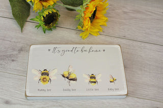 Wooden Bee Family Plaque Home Block Sign | Home Ornament Decorative Home Sign | Shabby Chic Home Accessories