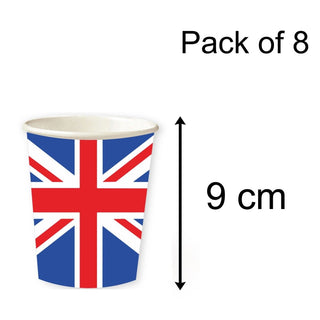 8 Great Britain Flag Union Jack Cups Party Cups | Pack Of 8 Britannia Union Jack Paper Cups | Eight Queens Platinum Jubilee Party Cups - 250ml