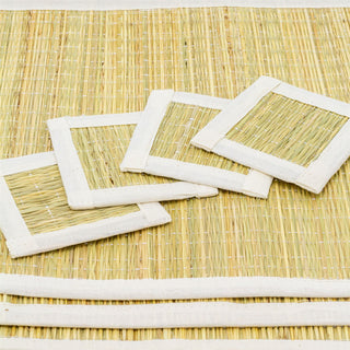 Set Of 4 Natural Grass & Jute Placemats And Coasters | 4 Piece Rustic Style Place Mat Kitchen Dining Mat | Grass Placemat And Coaster Set Table Mats And Coasters