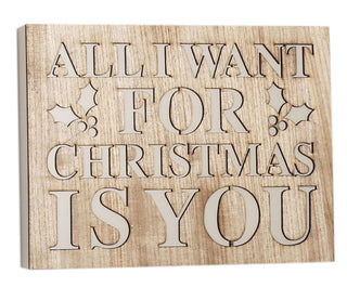 Cut Out Word Phrase Hanging Wooden Christmas Sign Plaque ~ All I Want