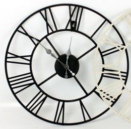 60Cm Stunning Metal Skeleton Roman Numeral Clock - Black Iron Wall Clock