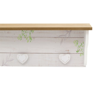 Wooden Wall Mounted Floating Shelf With Hooks | Hallway Coat Rack Shelf Storage Unit | Botanical Kitchen Spice Rack