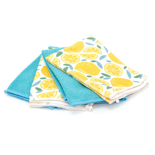 Ultra Clean 4 Piece Microfibre Cloth Set 40cm | Lemon And Turquoise Cleaning Clothes | Large Microfiber