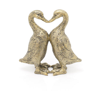 Bronze Tone Resin Kissing Ducks Statue Love Heart Garden Sculpture | Duck Ornament Vintage Style Garden Ornaments | Indoor Outdoor Ornamental Ducks - 25cm
