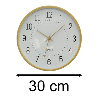 32cm Modern Scandi Round Bamboo Wall Clock | Wall-mounted Wooden Clock - White