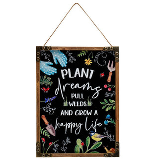 Plant Dreams Wooden Framed Hanging Plaque - Decorative Wall Art Sign