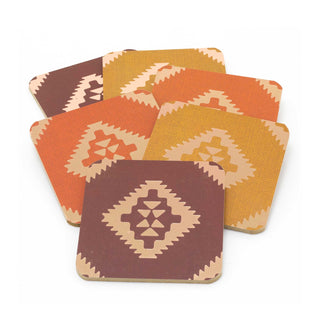 Set Of 6 Moroccan Style Kasbah Square Cork Coasters for Drinks, Cups, and Mugs