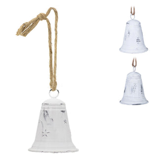 White Metal Christmas Bell Rustic Tree Decorations | Embossed Xmas Hanging Bell | Festive Jingle Bell Hanging Decorations
