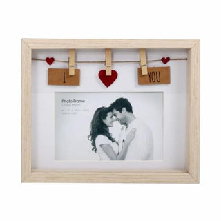 Clothes Line Wooden Box Frame With Pegs For 6 X 4 Photo - I Love You