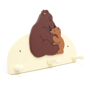 Bear Hug Triple Coatpeg | Childrens Wooden Wall Mounted Decorative Coat Peg Hook for Kids Room or Nursery Decor - Handmade in UK