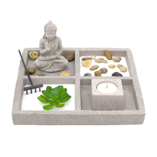 Stone Japanese Zen Garden Kit | Miniature Desktop Zen Garden Set Tealight Candle Holder | Meditation Accessories Buddha Ornaments