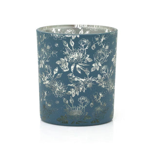 Large Botanical Love Tealight Holder | Blue Floral Glass Votive Candle Pot 10cm